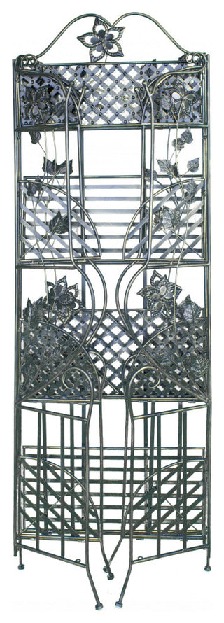 HomeRoots Blackened Gunmetal Steel Floral 4 Shelf Bakers Rack