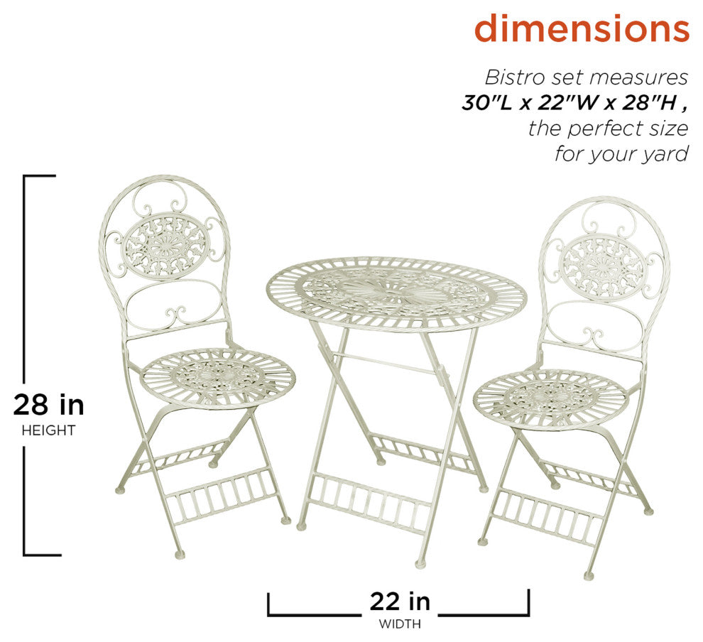 3-Piece Oval Bistro Set Folding Table and Chairs Patio Seating, White
