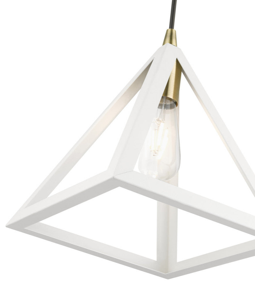 Pinnacle 1 Light Textured White With Antique Brass Accents Pendant
