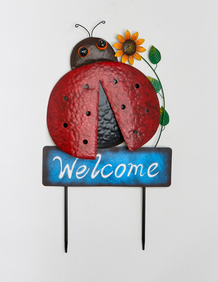 23" Metal Ladybug Welcome Stake