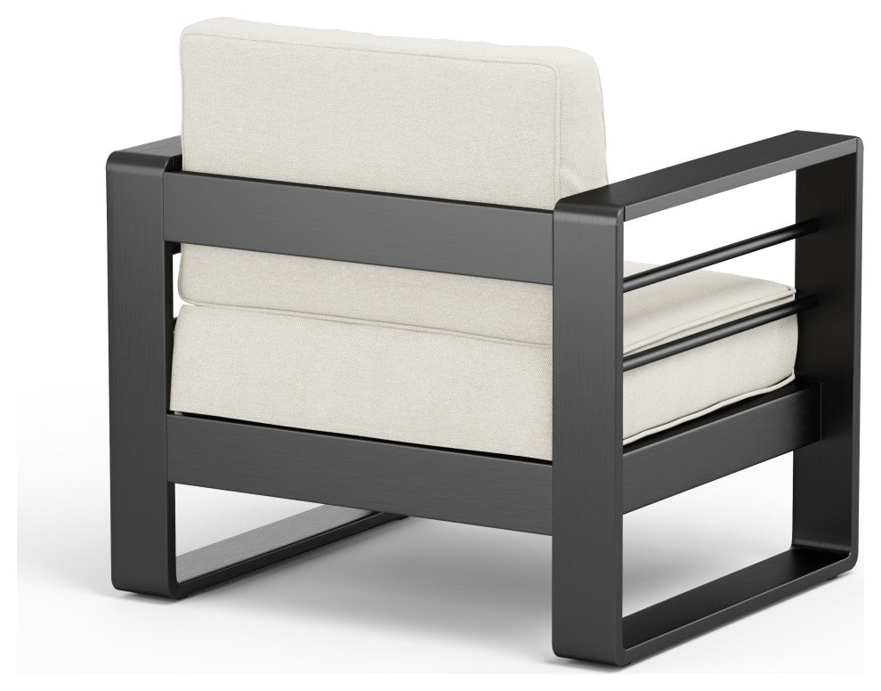 Gadd Outdoor Aluminum Club Chair with Cushions, Black/Beige, Set of 2