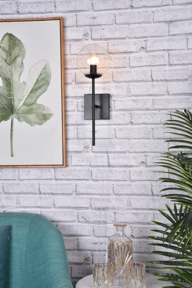 Noah 1-Light Black and Clear Glass Wall Sconce