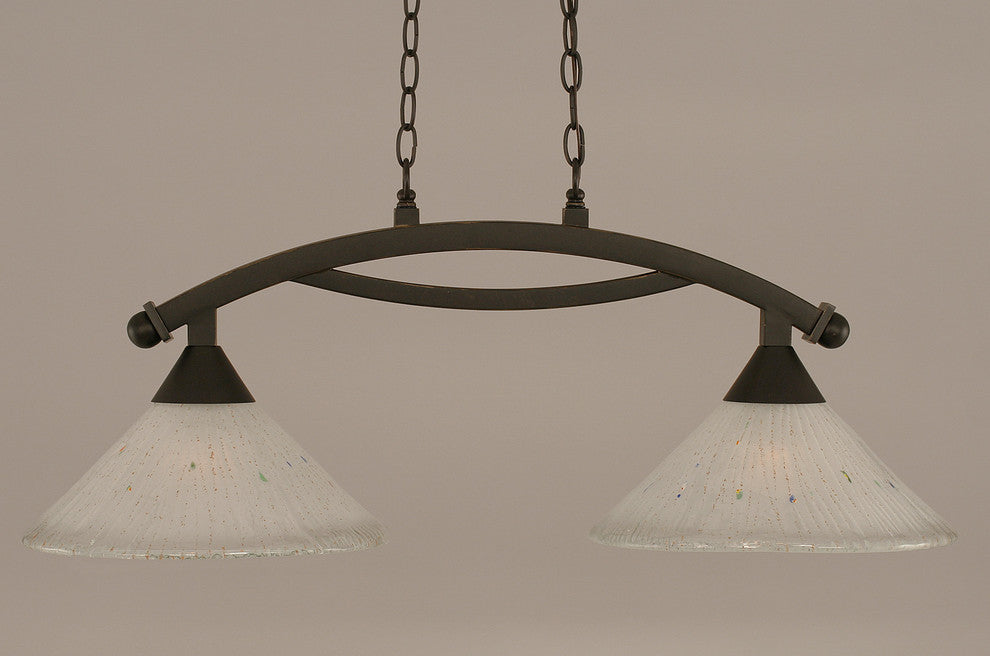 Bow 2 Light Island Light In Dark Granite, 12" Frosted Crystal Glass