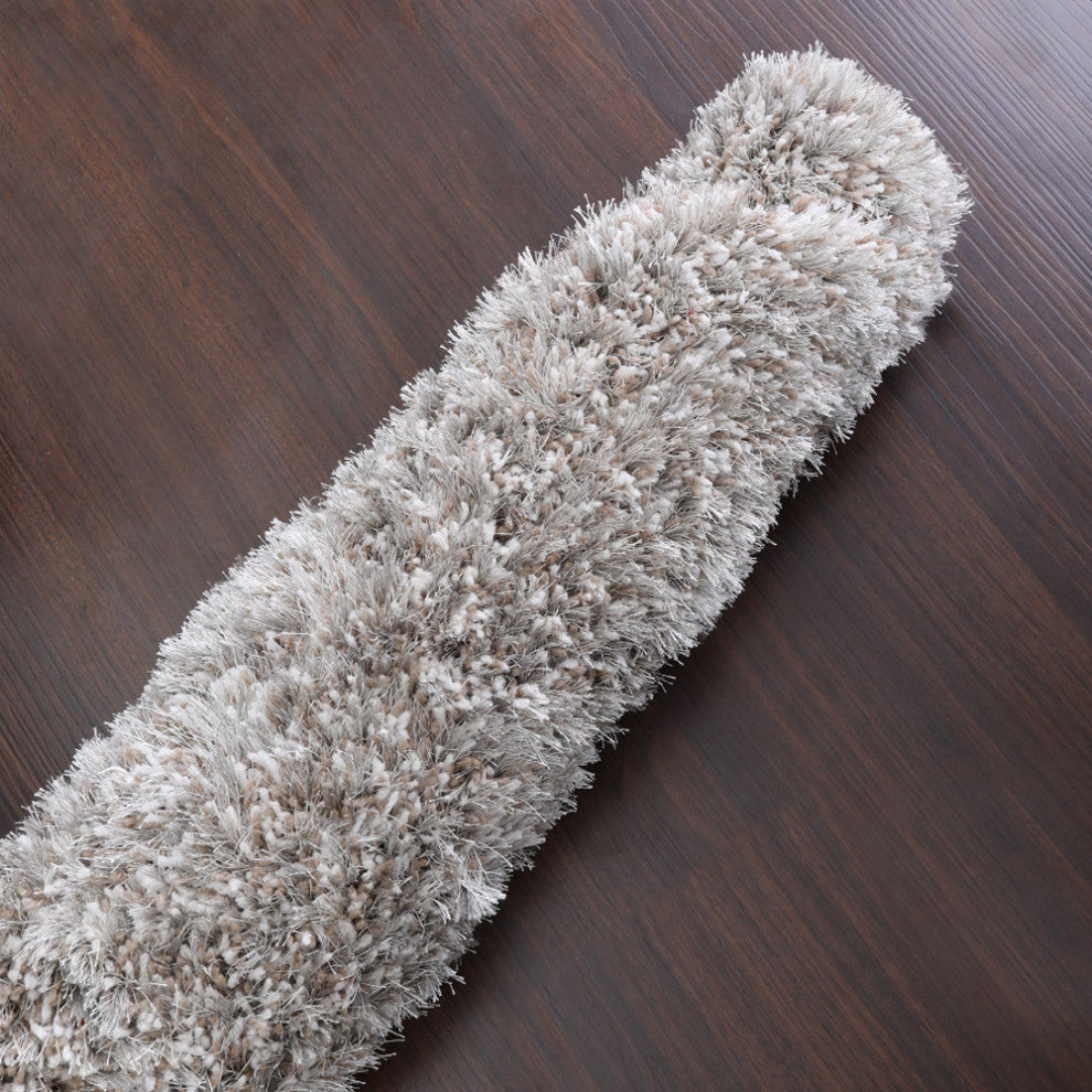 HAND TUFTED SHAG POLYESTER ECO-FRIENDLY AREA RUGS, Silver Color, Solid Design