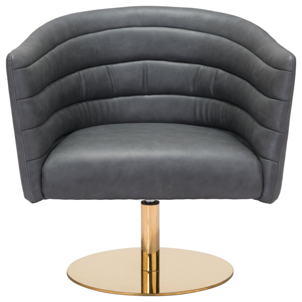Accent Chair, Faux Vinyl Leather, Steel, Gray, Gold, Lounge Hospitality