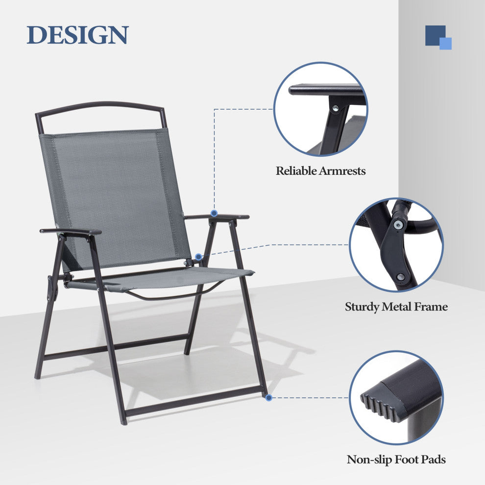 3-Piece Patio Bistro Set, Outdoor Folding Chairs and Table Set, Gray
