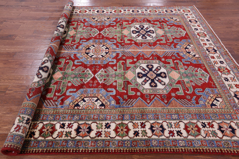 8' 1" X 10' 1" Super Kazak Geometric Handmade Wool Rug Q10535
