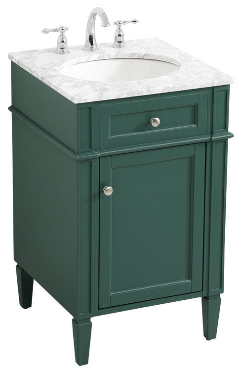 Home Living Vanity with Carrara White Marble Countertop, Green, 21", Single Sink