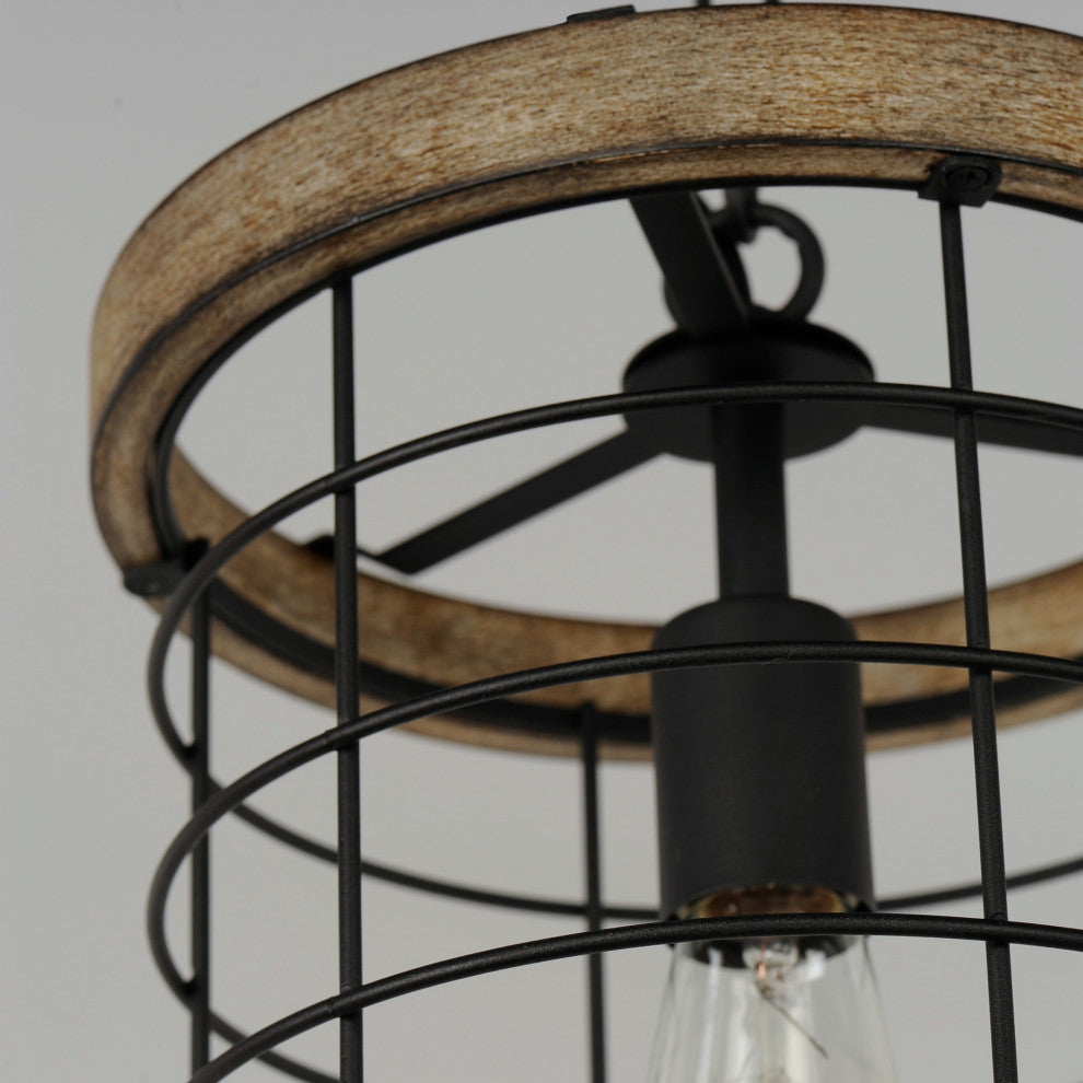 Maxim 12519 Homestead 10"W Cage Mini Pendant - Driftwood / Black