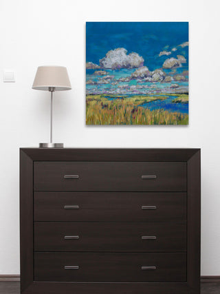 "Summer Clouds and Marsh" Painting Print on Wrapped Canvas, 32x32
