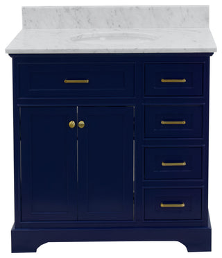 Aria 36" Bathroom Vanity, Royal Blue, Carrara Marble
