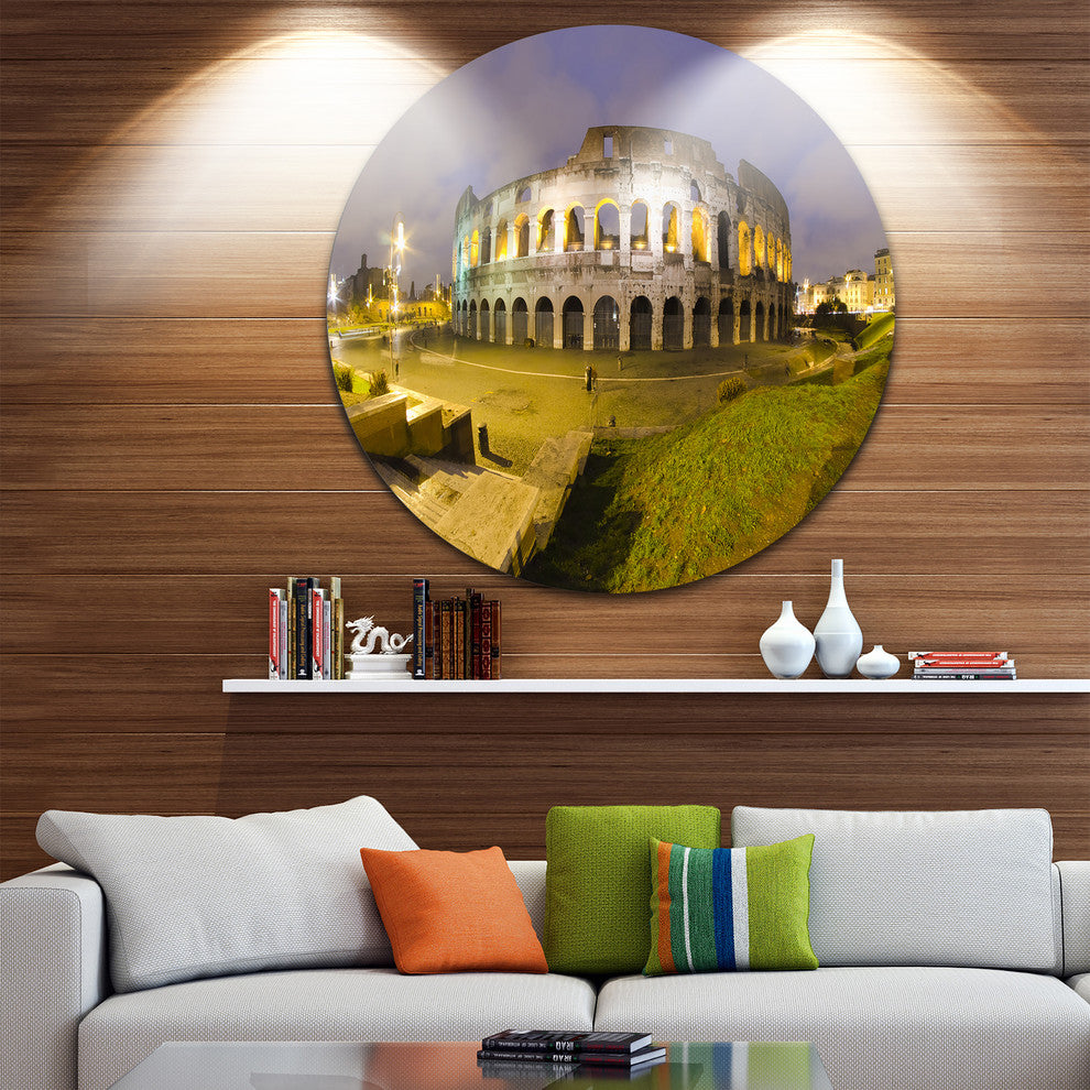 Colosseum By Night, Landscape Monumental Disc Metal Wall Art, 36"