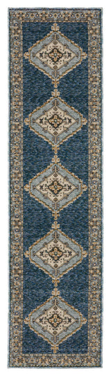 Adeline Traditional Double Medallion Blue/ Gold Area Rug Runner 2'3" x 8'