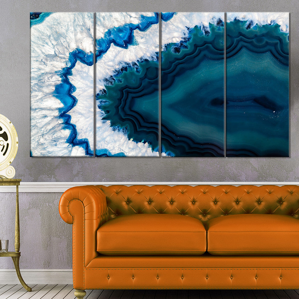Blue Brazilian Geode, Abstract Canvas Wall Art Print, 48"x28", 4 Panels