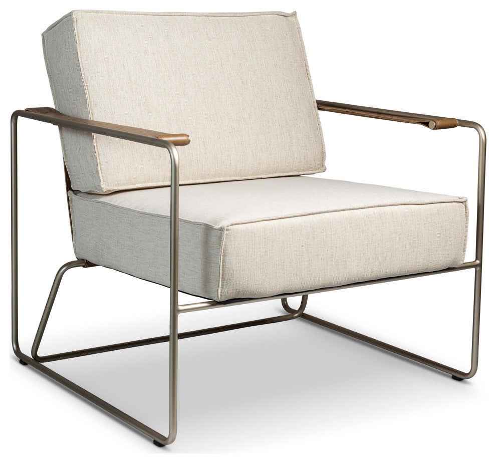 Sampa Arm Chair, Medley Ivory Upholstery, Champagne Frame, Saddle Armrest