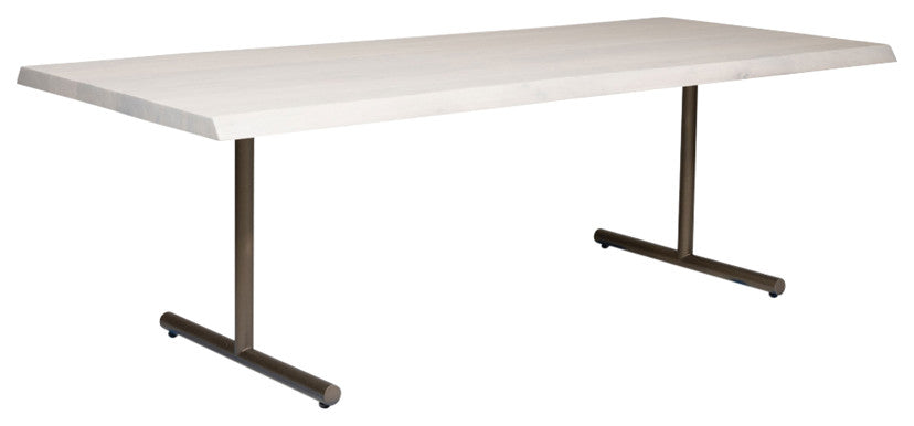Brooks Dining Table, T Base, 40"x92", White Wash Top, Brass Base