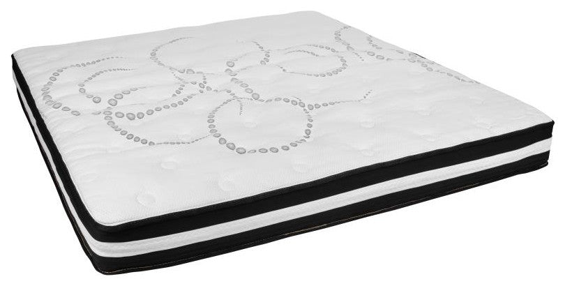 14" Metal Platform Bed Frame, 10" Pocket Spring Mattress & Memory Foam Topper, Black, Queen