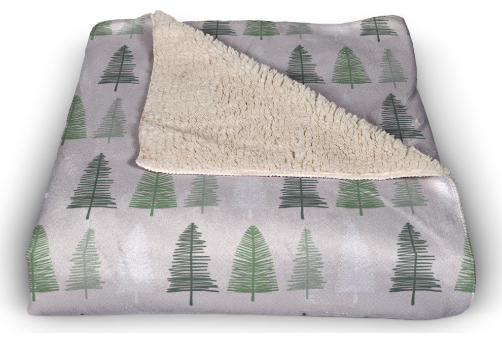 Neutral Green Tree Pattern 50x60 Sherpa Fleece Blanket