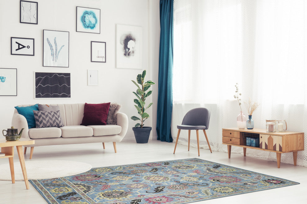 Hand-Knotted Wool Blue Traditional Modern Knot Rug, 8'x10