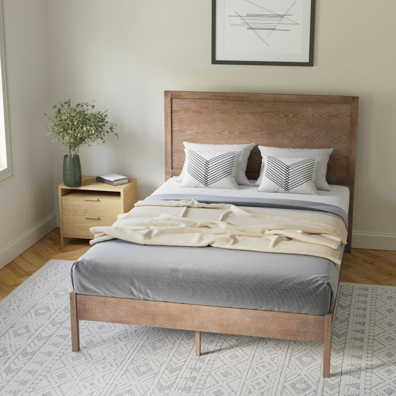 Asher Solid Wood Platform Bed with Wooden Slats and Headboard, Light Brown, Full