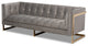 Rolland Gray Velvet Upholstered and Button Tufted Sofa With Gold-Tone Frame