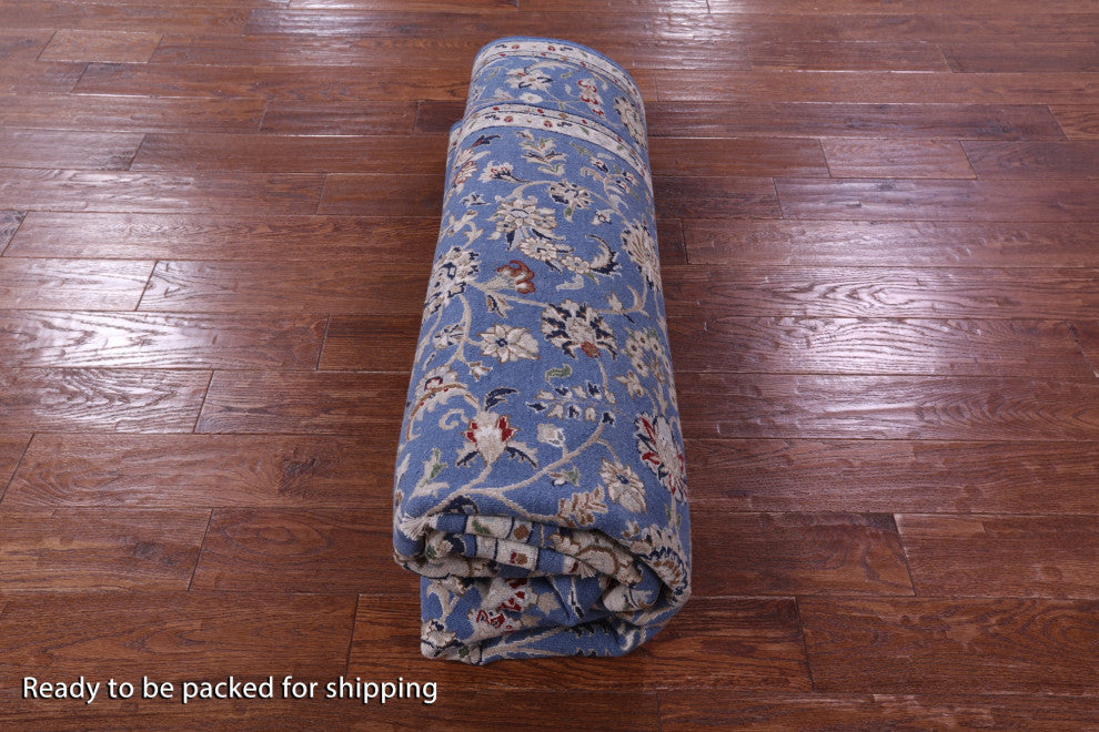 7' Square Handmade Persian Nain Wool & Silk Rug - Q15987