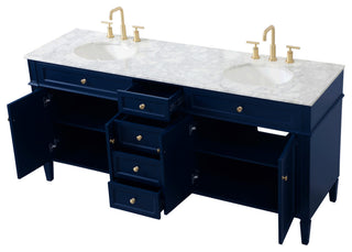 Home Living Vanity with Carrara White Marble Countertop, Blue, 72", Double Sink