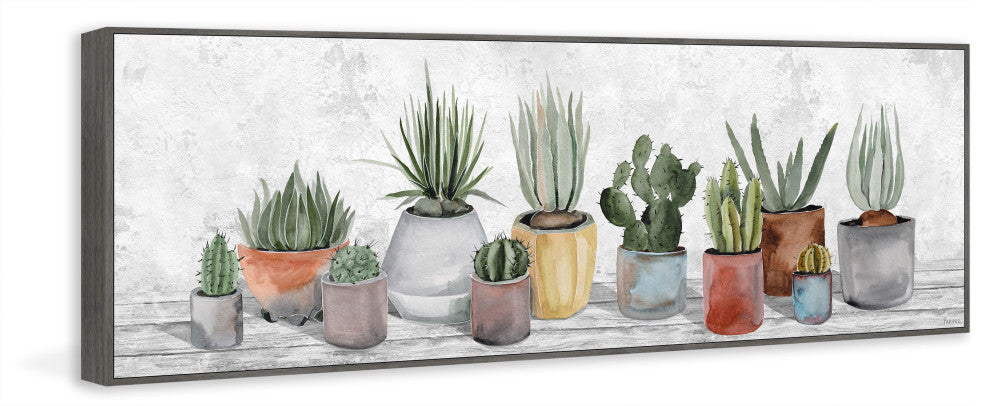 "Colored Plant Pots" Floater Framed Painting Print on Canvas