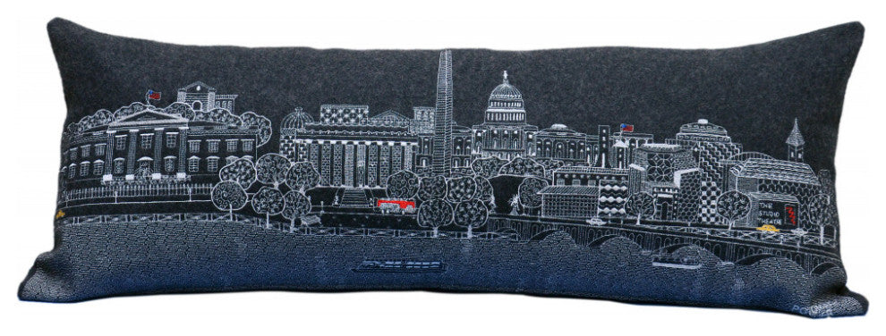 35" Black Washington DC Nighttime Skyline Lumbar Decorative Pillow