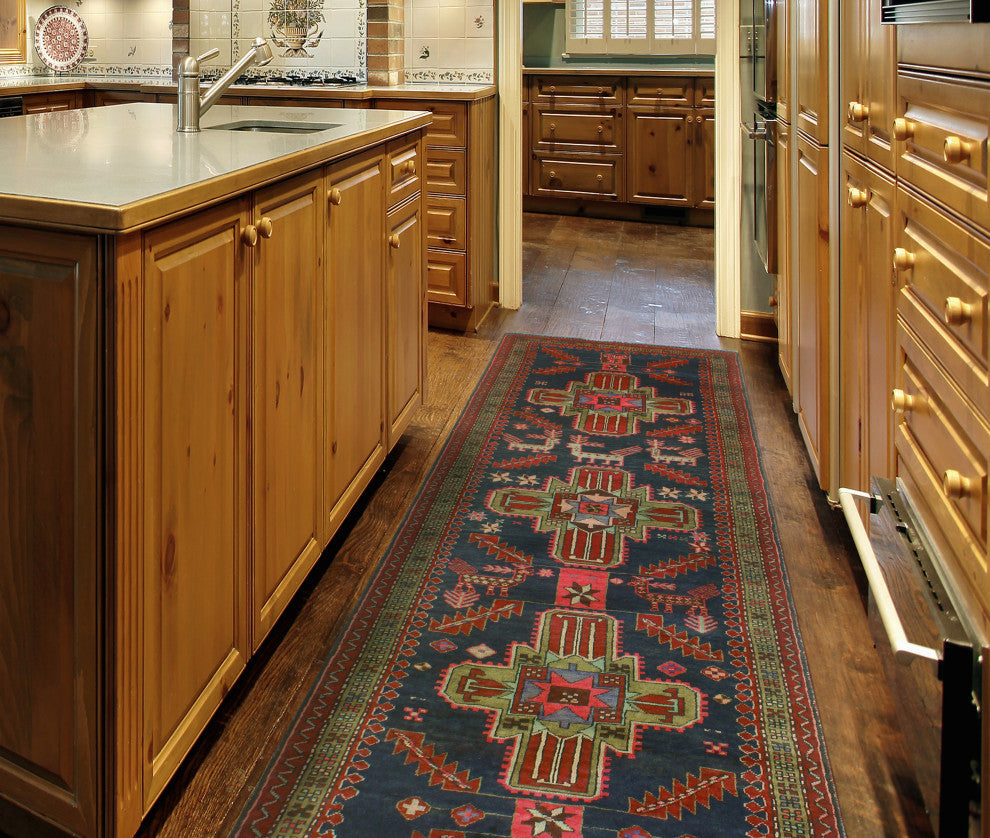 Fine Vintage Distressed Khojasst Navy/Red Runner, 3'3 x 9'7