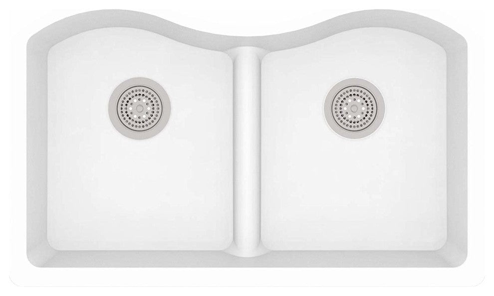 Winpro White Granite Quartz 33"x22"x10" Double Low Divide Undermount Sink