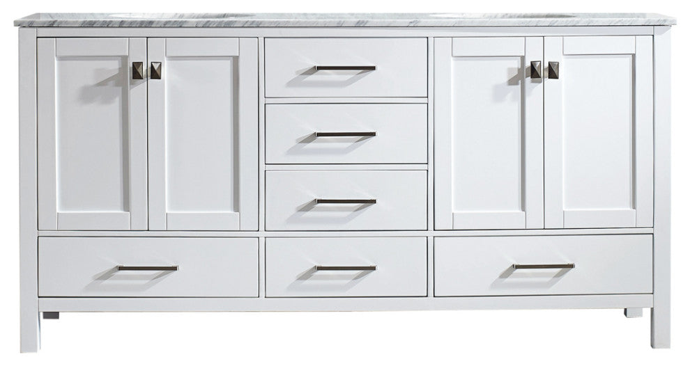 Vinnova Gela 72" White Double Sink Vanity With Carrara White Marble Countertop