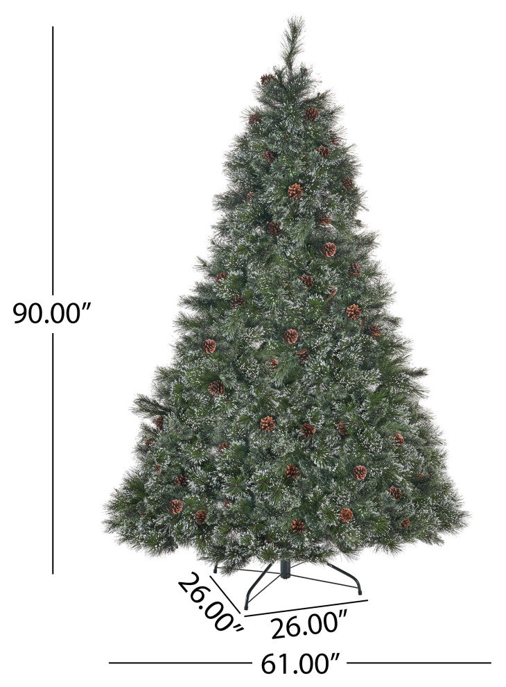 7.5' Pine and Mixed Spruce Artificial Christmas Tree, Pre-Lit Clear