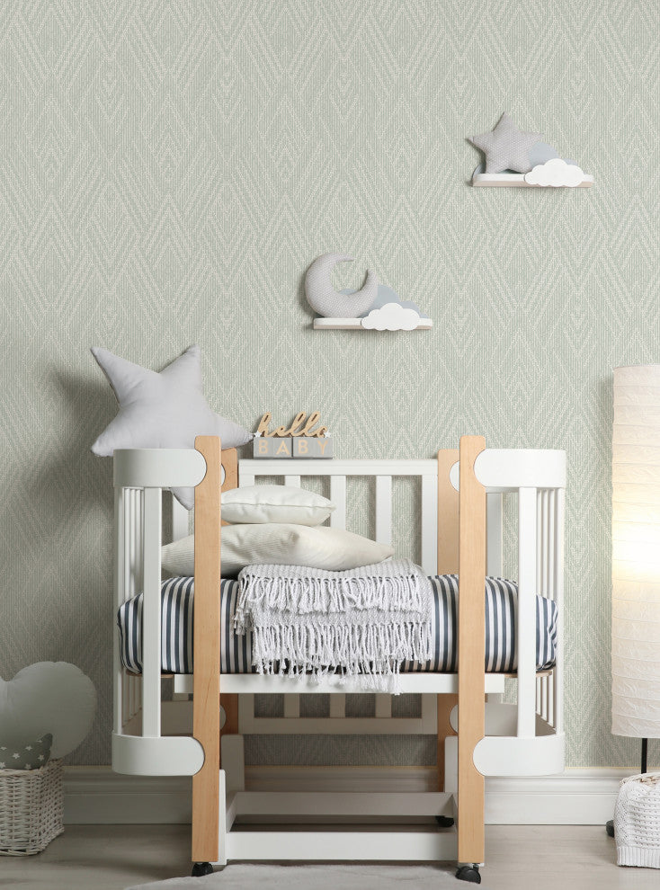 Woven Look Mixed Chevron Peel and Stick Vinyl Wallpaper, Sage, 24"w X 60"h