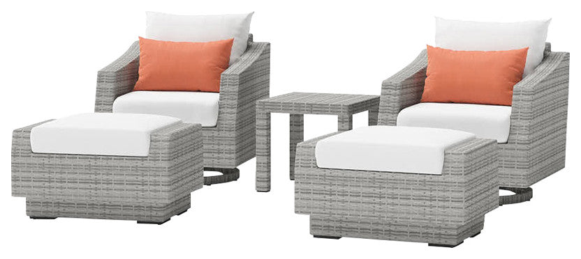 Cannes 5 Piece Aluminum Outdoor Patio Motion Club Chair and Ottoman Set, Cast Coral