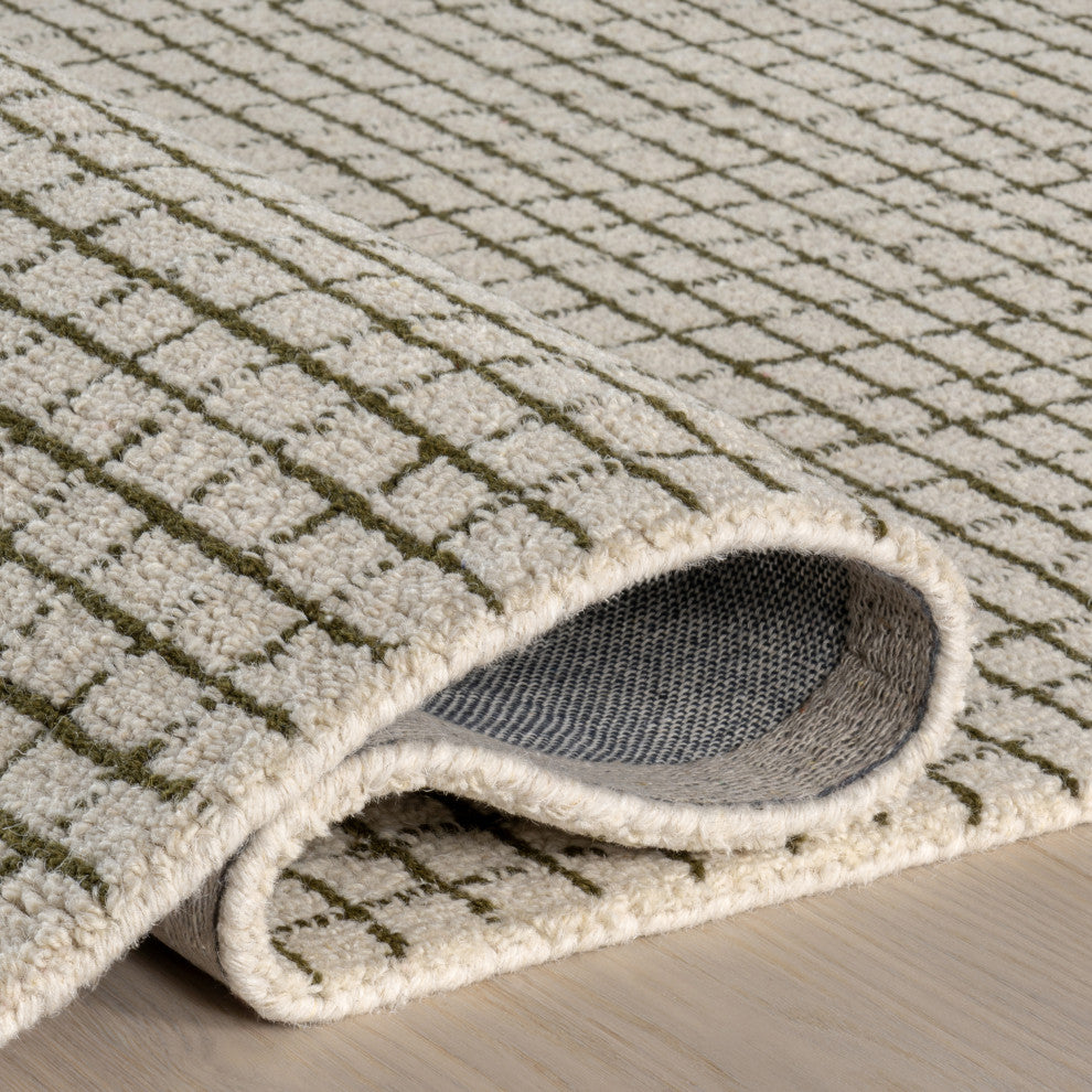 Melrose Checked Wool Area Rug, Green 9' x 12'