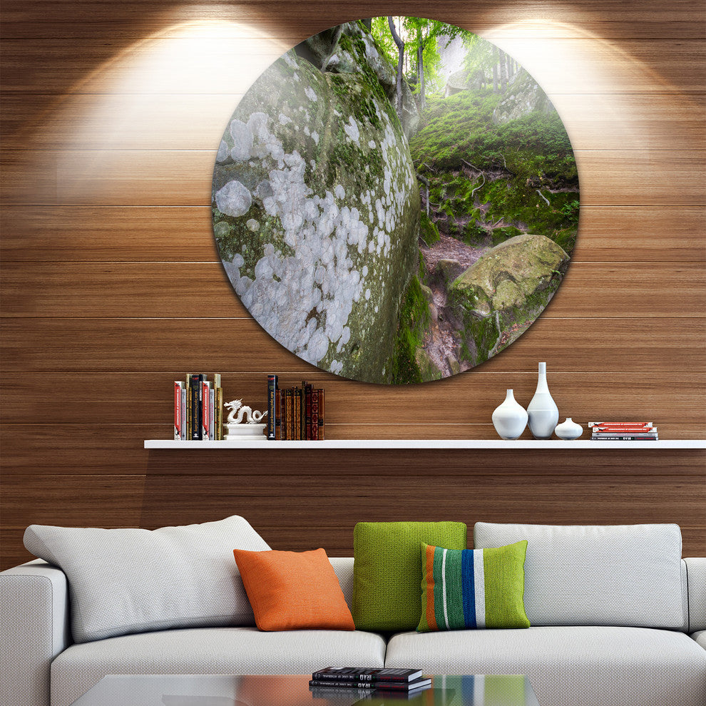 Rocks In Deep Moss Forest, Landscape Round Wall Art, 36"