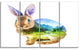 Rabbit Double Exposure Illustration, Animal Canvas Print, 48"x28", 4 Panels