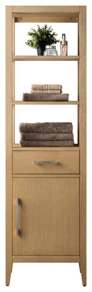 Vanity Art 21" Freestanding Linen Cabinet, Natural Oak, Brushed Nickel Handle