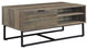 Benzara BM269084 Coffee Table With 2 Open Compartments & Tubular Frame Oak Brown