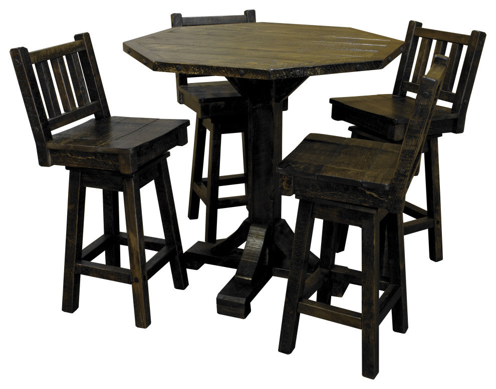 Barnwood Style Timber Peg 5-Piece Bistro Set, Weathered Slate, 42 Inch, Bar Height