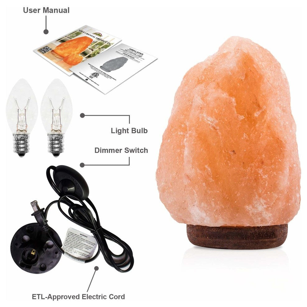 WBM Salt Lamp With Dimmer Switch and Neem Wooden Base, 3-5 lbs