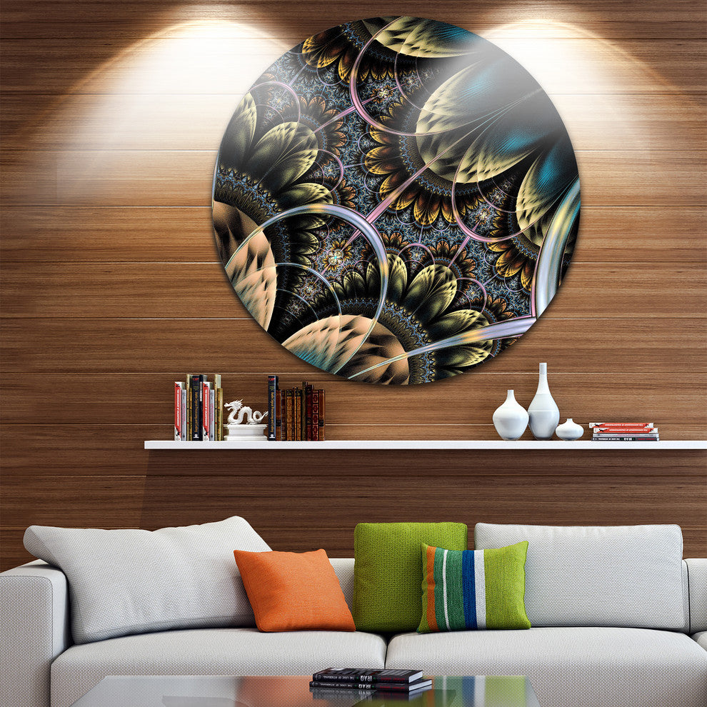 Symmetrical Dark Orange Fractal Flower, Digital Disc Metal Artwork, 11"