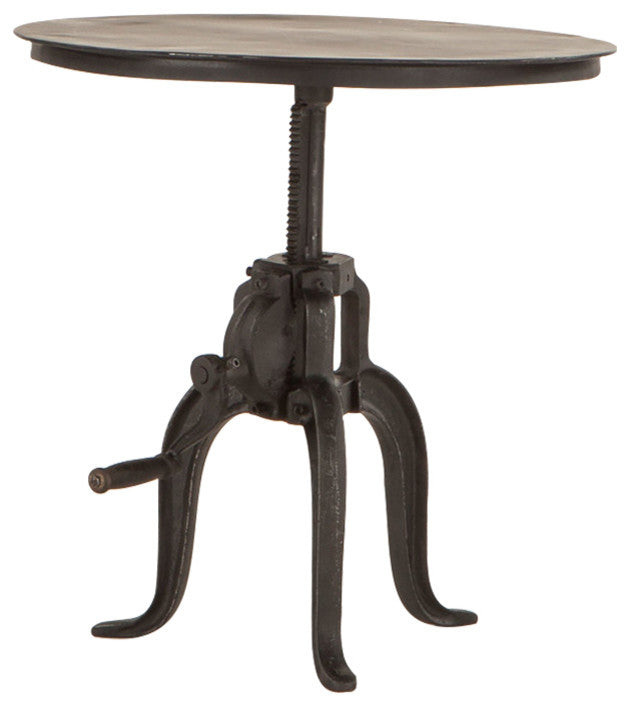 Artezia 24-Inch Adjustable Crank Iron Side Table with Matte Black Finish