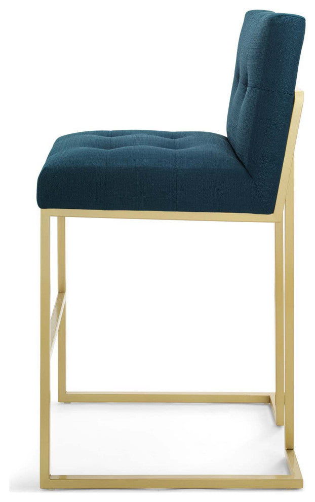 Bar Stool Chair Barstool, Fabric, Metal, Gold Navy Blue, Modern, Bar Pub Bistro