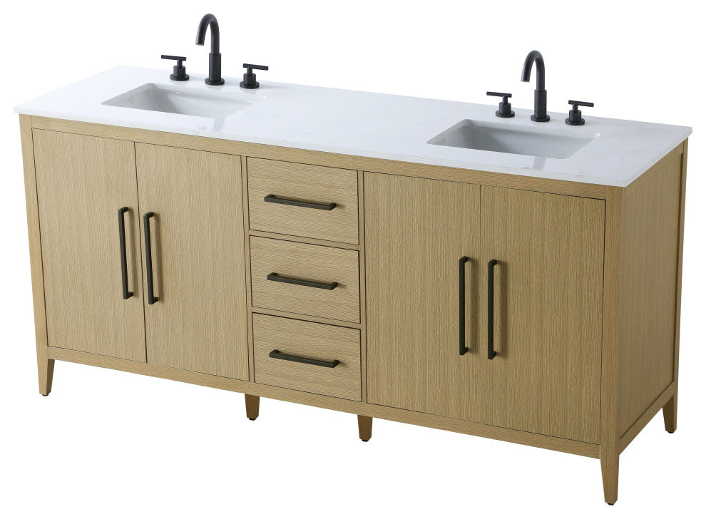 Home Living 72" Double Bathroom Vanity, Honey Brown