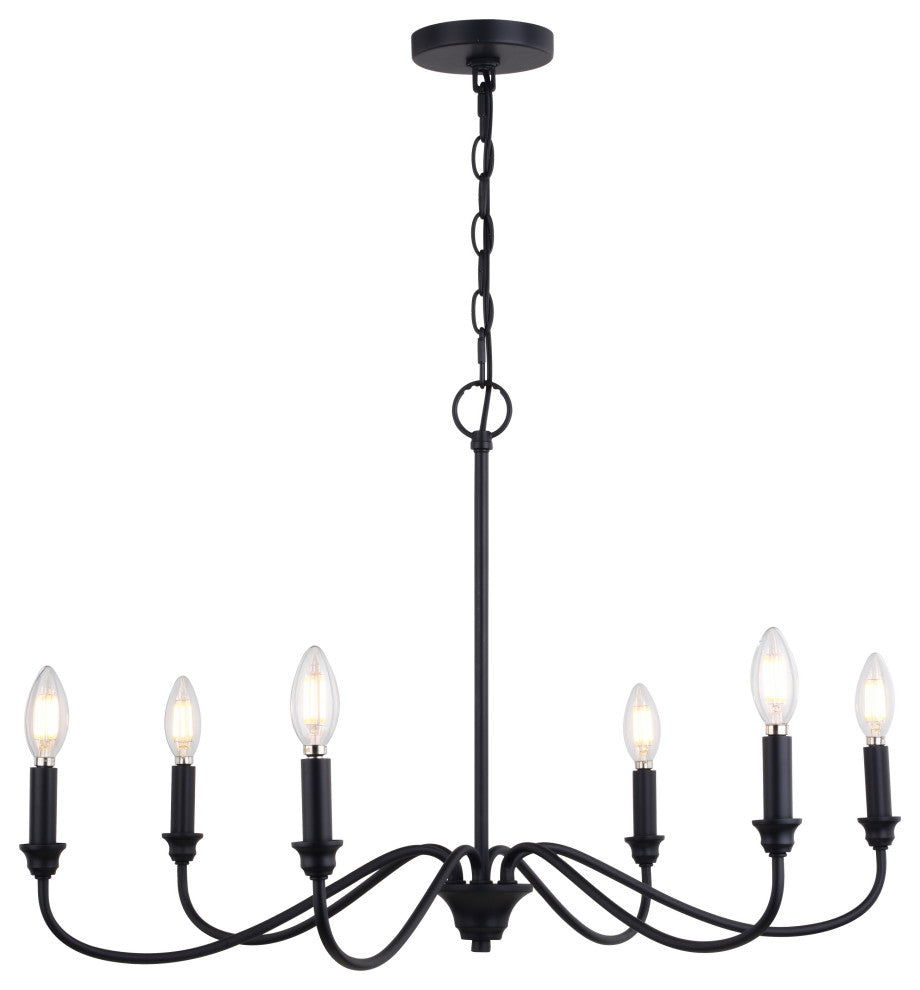 Annabelle 6-Light Farmhouse Chandelier Candelabra, Matte Black