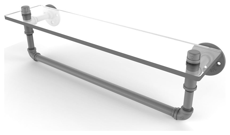 Pipeline Glass Shelf with Towel Bar, Matte Gray, 22"