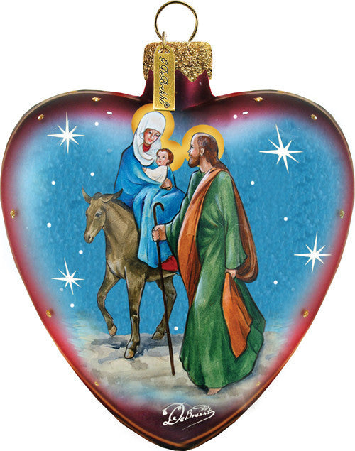 Hand Painted Scenic Glass Ornament Nativity Heart