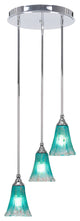 Empire 3-Light Cluster Pendalier, Chrome/Fluted Teal Crystal